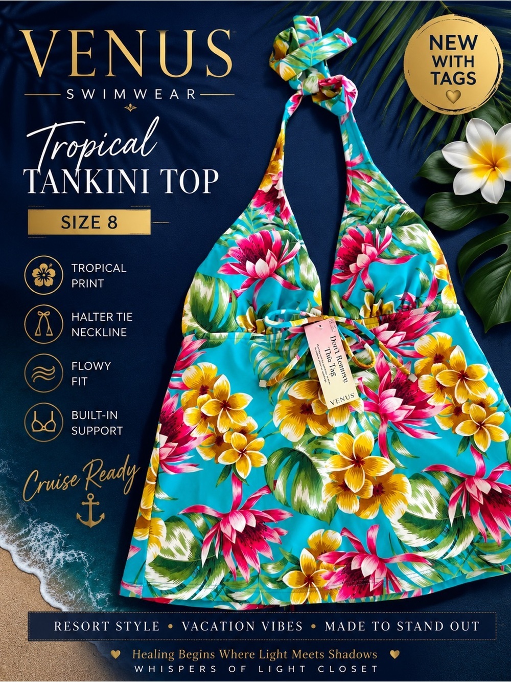 VENUS Tropical Floral Halter Tankini Top Size 8 NWT | Resort Swimwear